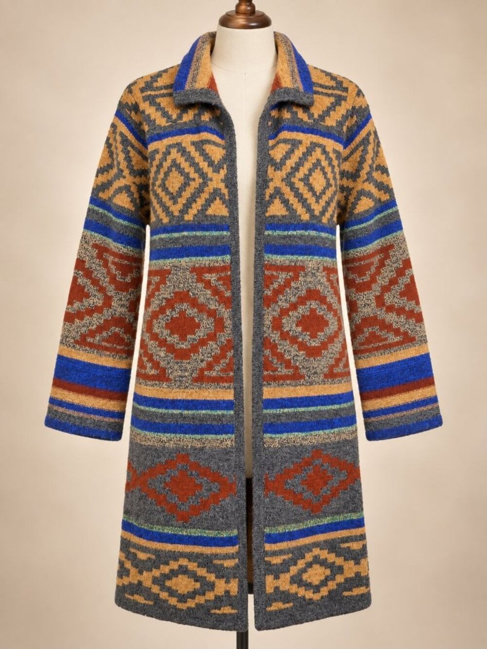 Cable & Gauge L Southwestern Geometric Long Cardigan Duster Boho Aztec Knit